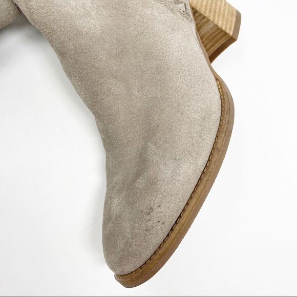 Blondo Taupe Tan Suede Block Stacked Booties 11 - Picture 4 of 10